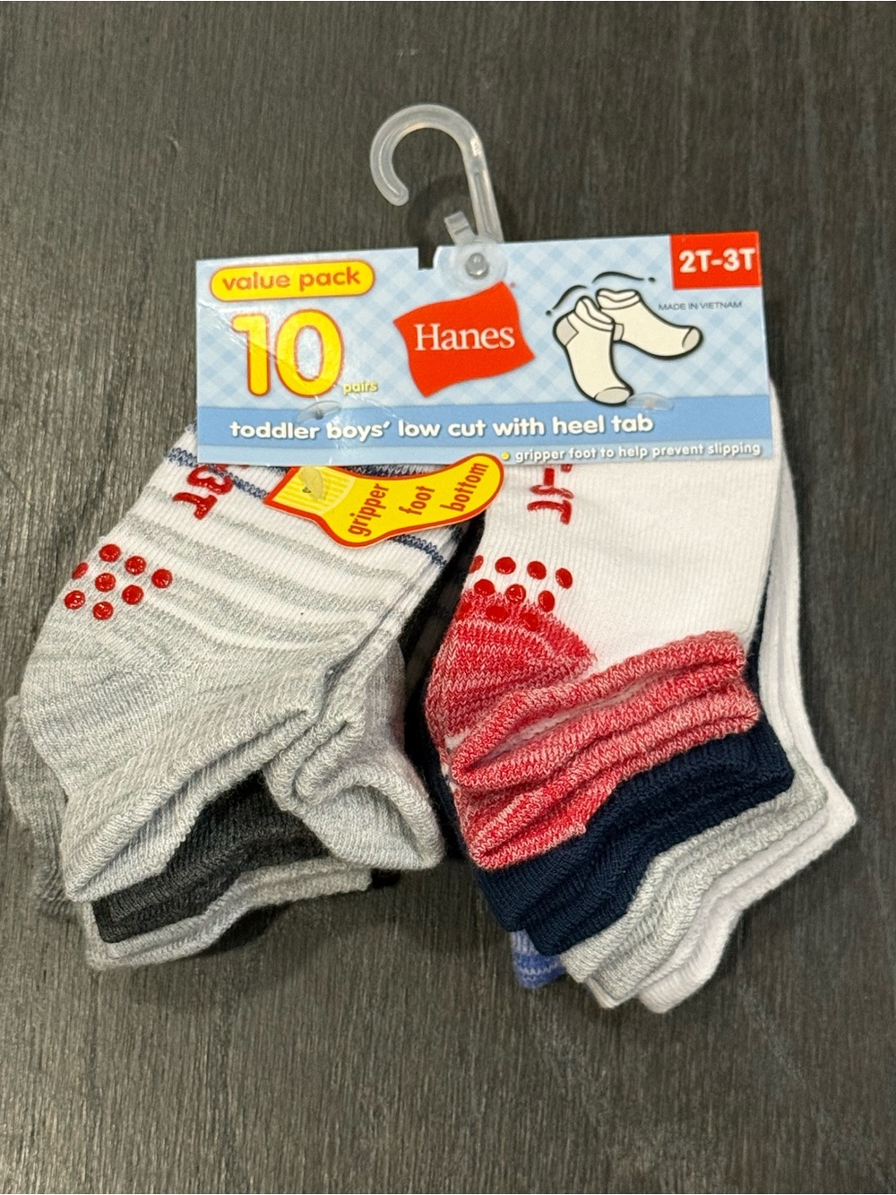 New Hanes Toddler Boys 10-Pack Low Cut Socks - White, Gray, Navy, Red